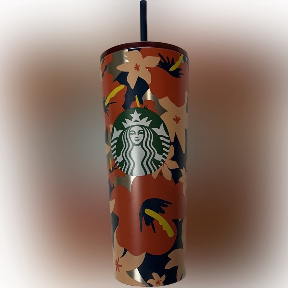 Starbucks- Stainless Steel flowers Tumbler hibiscus